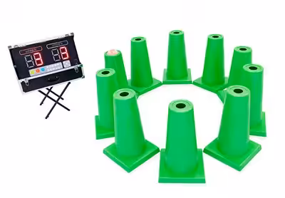 Groene pionnen en scorebord voor spelactiviteit